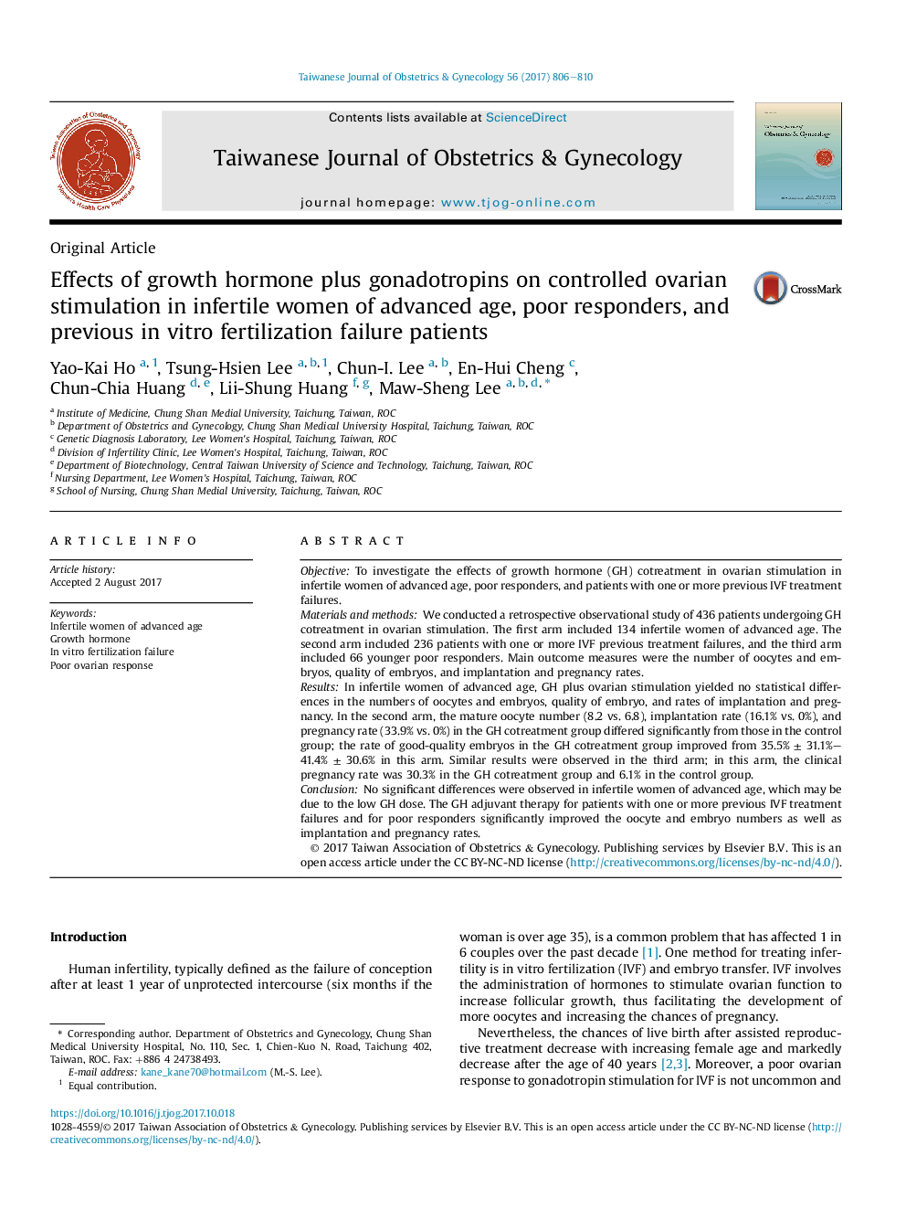 Effects of growth hormone plus gonadotropins on controlled ovarian stimulation in infertile women of advanced age, poor responders, and previous inÂ vitro fertilization failure patients