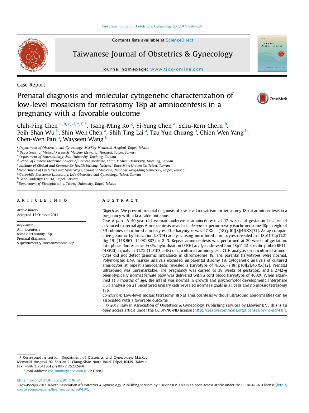 Prenatal diagnosis and molecular cytogenetic characterization of low-level mosaicism for tetrasomy 18p at amniocentesis in a pregnancy with a favorable outcome