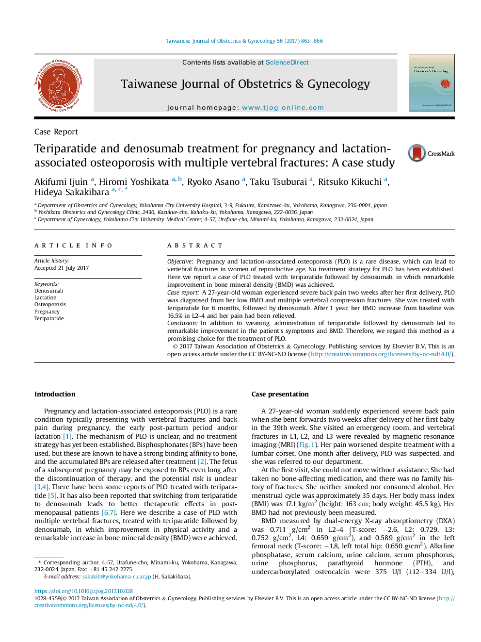 Teriparatide and denosumab treatment for pregnancy and lactation-associated osteoporosis with multiple vertebral fractures: A case study