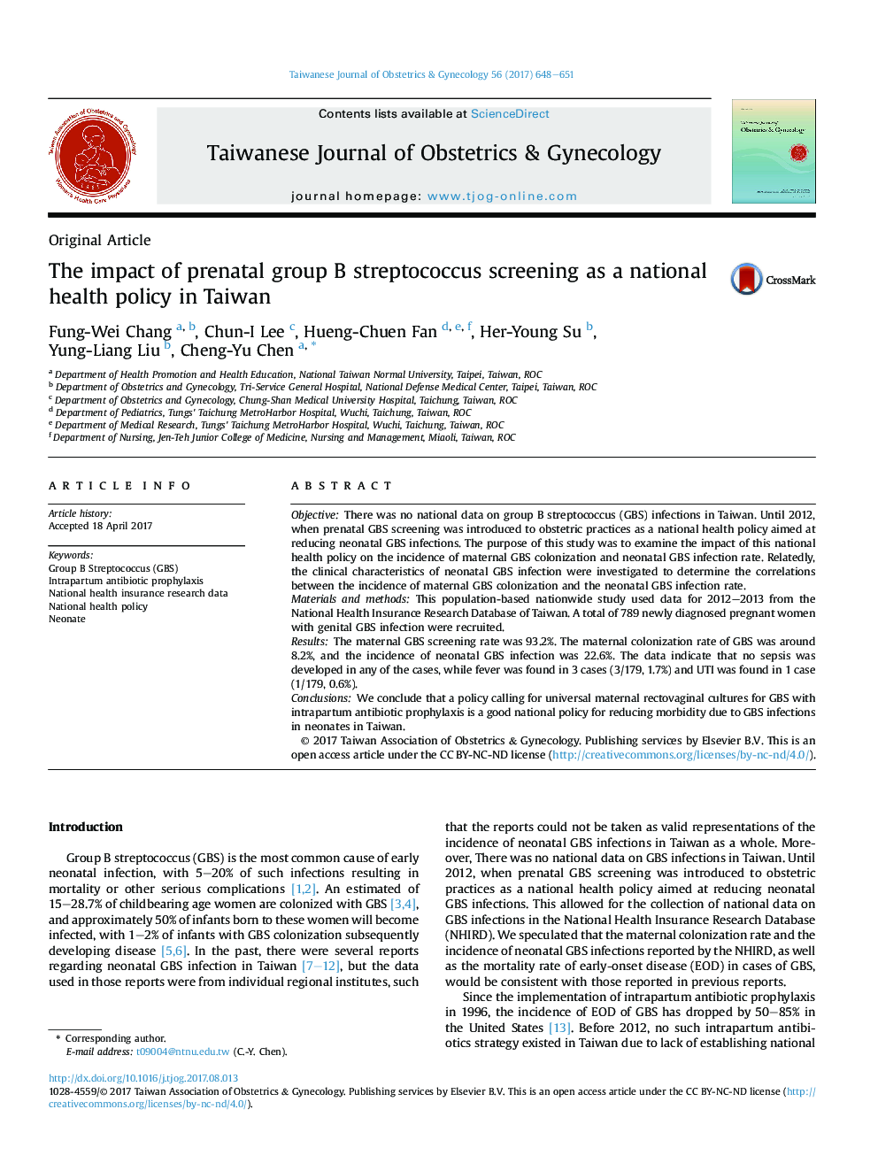 The impact of prenatal group B streptococcus screening as a national health policy in Taiwan