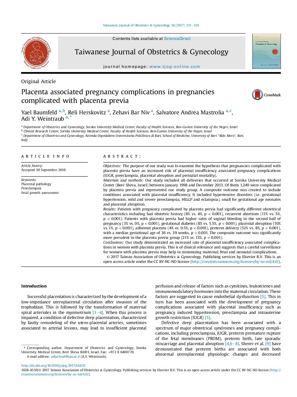 Placenta associated pregnancy complications in pregnancies complicated with placenta previa