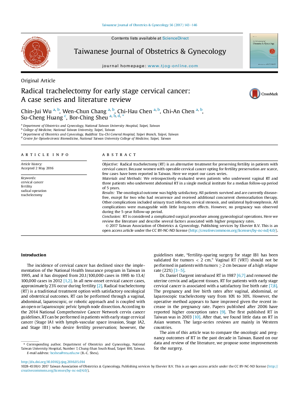 Radical trachelectomy for early stage cervical cancer: A case series and literature review