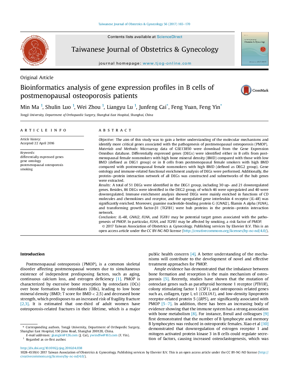 Bioinformatics analysis of gene expression profiles in B cells of postmenopausal osteoporosis patients