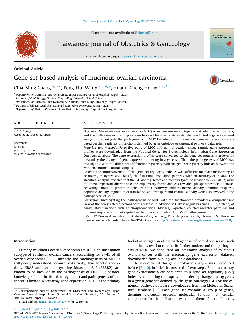 Gene set-based analysis of mucinous ovarian carcinoma