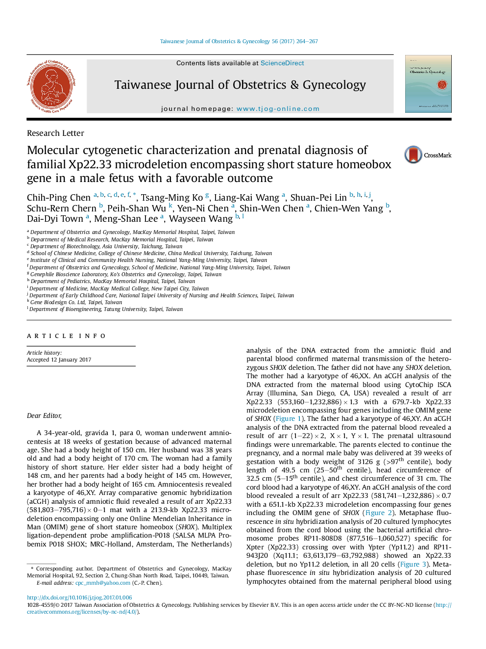 Molecular cytogenetic characterization and prenatal diagnosis of familial Xp22.33 microdeletion encompassing short stature homeobox gene in a male fetus with a favorable outcome