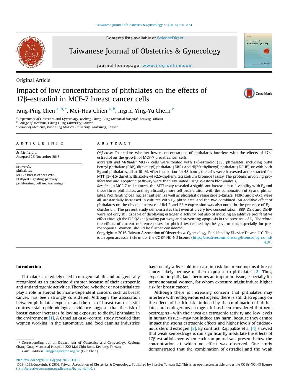 Impact of low concentrations of phthalates on the effects of 17Î²-estradiol in MCF-7 breast cancer cells