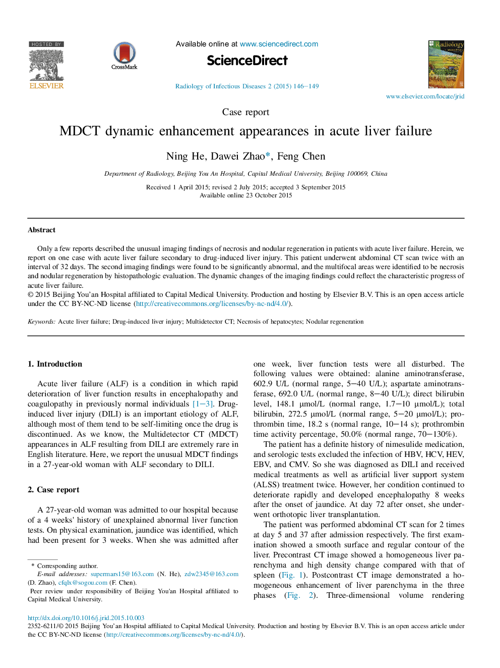 MDCT dynamic enhancement appearances in acute liver failure 