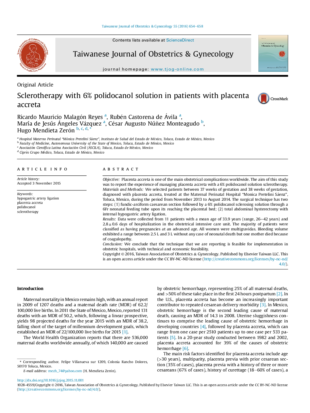 Sclerotherapy with 6% polidocanol solution in patients with placenta accreta