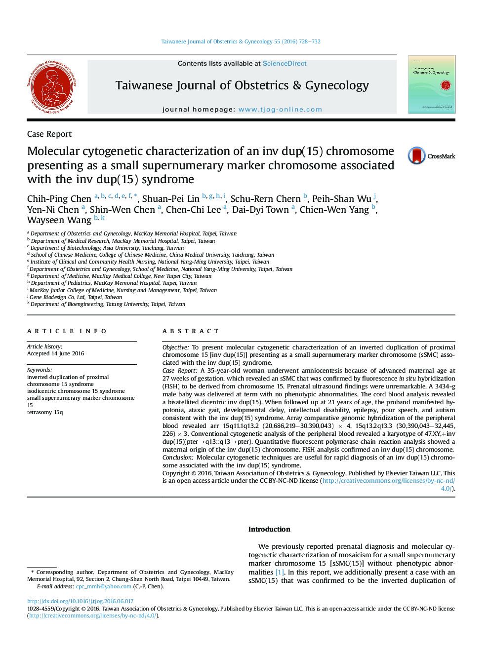 Molecular cytogenetic characterization of an inv dup(15) chromosome presenting as a small supernumerary marker chromosome associated with the inv dup(15) syndrome