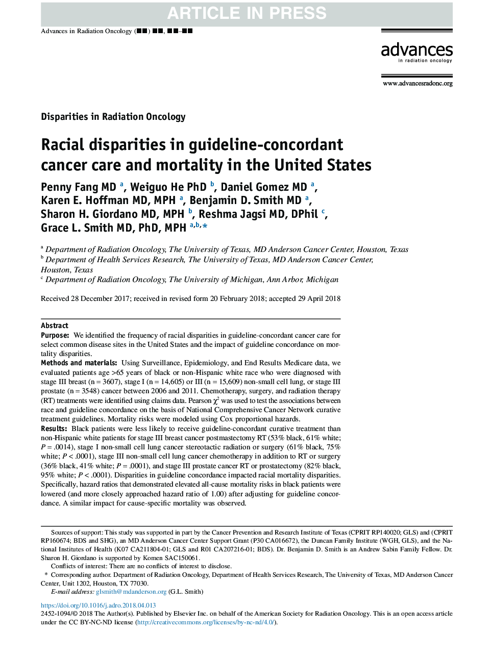 Racial disparities in guideline-concordant cancer care and mortality in the United States