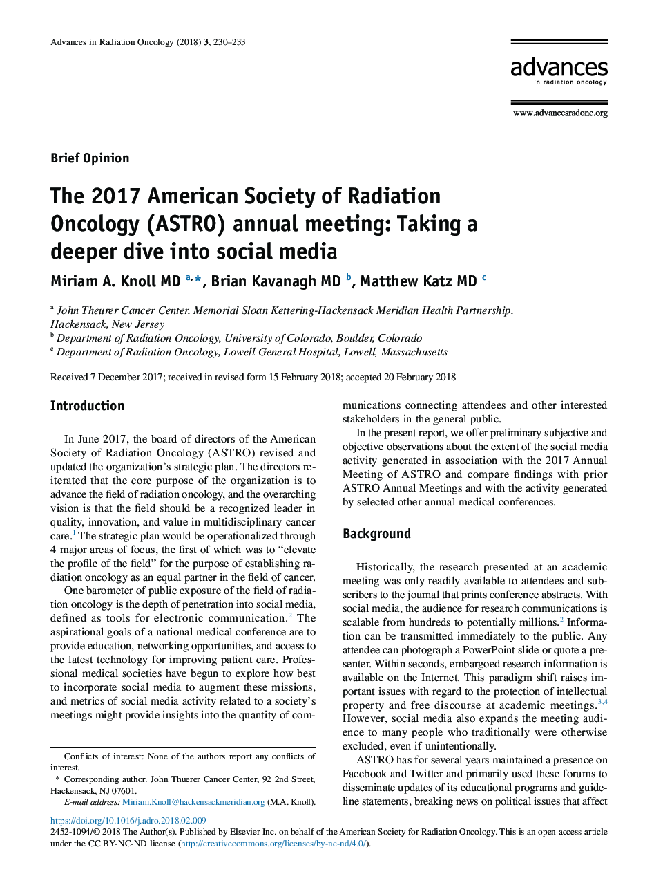 The 2017 American Society of Radiation Oncology (ASTRO) annual meeting: Taking a deeper dive into social media