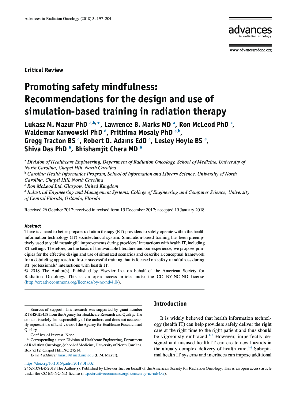 Promoting safety mindfulness: Recommendations for the design and use of simulation-based training in radiation therapy