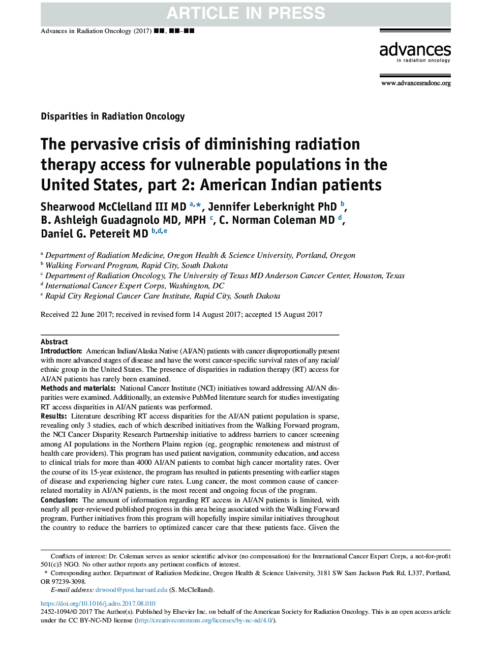 The pervasive crisis of diminishing radiation therapy access for vulnerable populations in the United States, part 2: American Indian patients