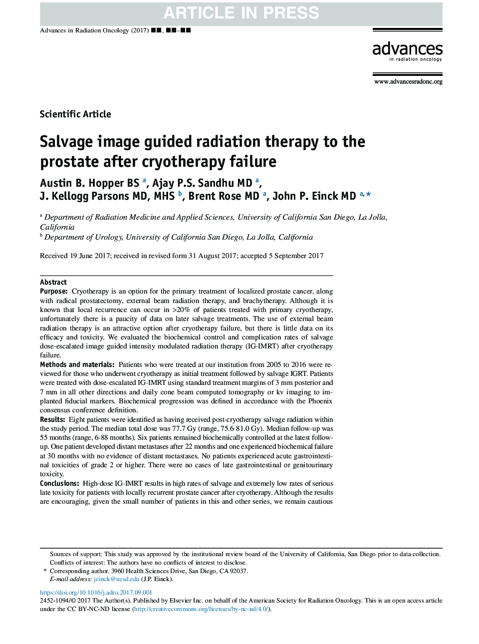 Salvage image guided radiation therapy to the prostate after cryotherapy failure