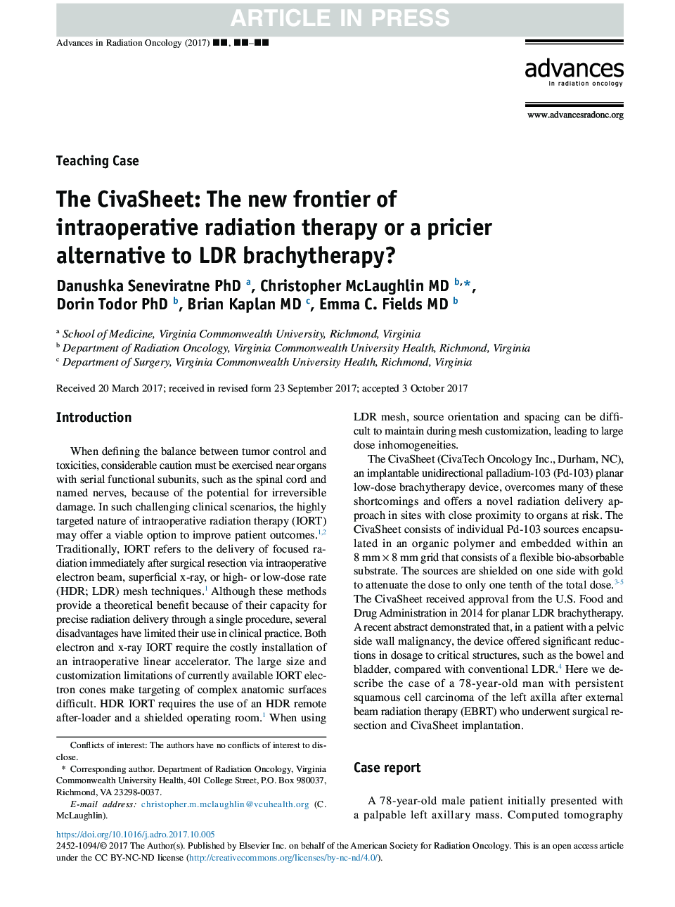 The CivaSheet: The new frontier of intraoperative radiation therapy or a pricier alternative to LDR brachytherapy?