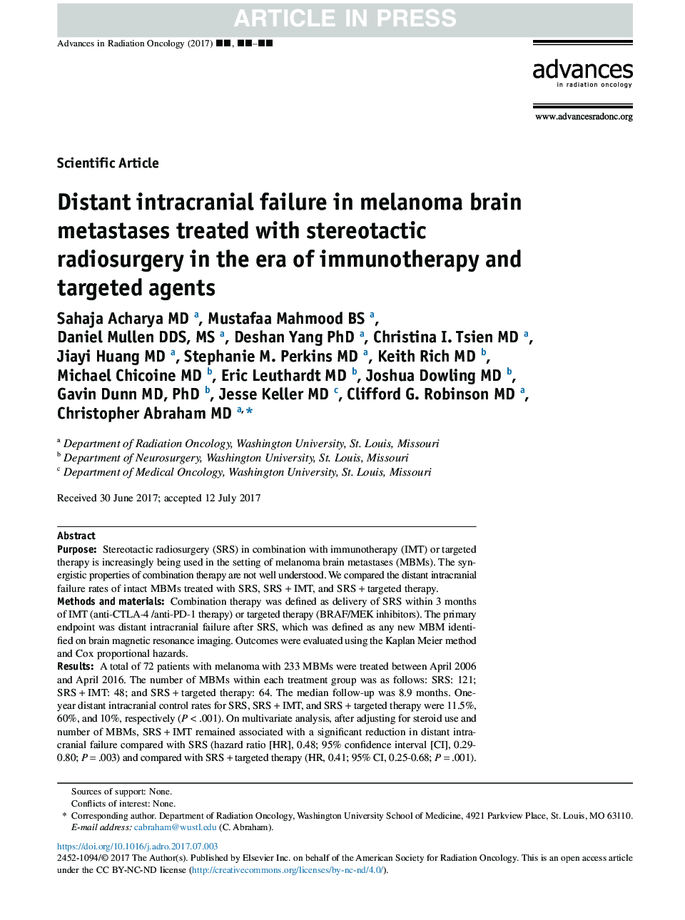 Distant intracranial failure in melanoma brain metastases treated with stereotactic radiosurgery in the era of immunotherapy and targeted agents