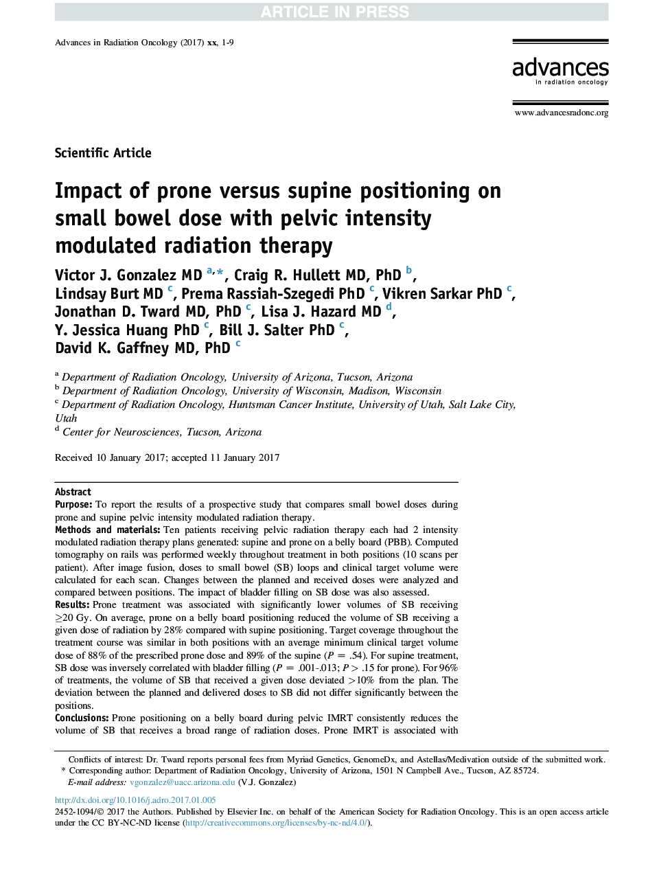 Impact of prone versus supine positioning on small bowel dose with pelvic intensity modulated radiation therapy