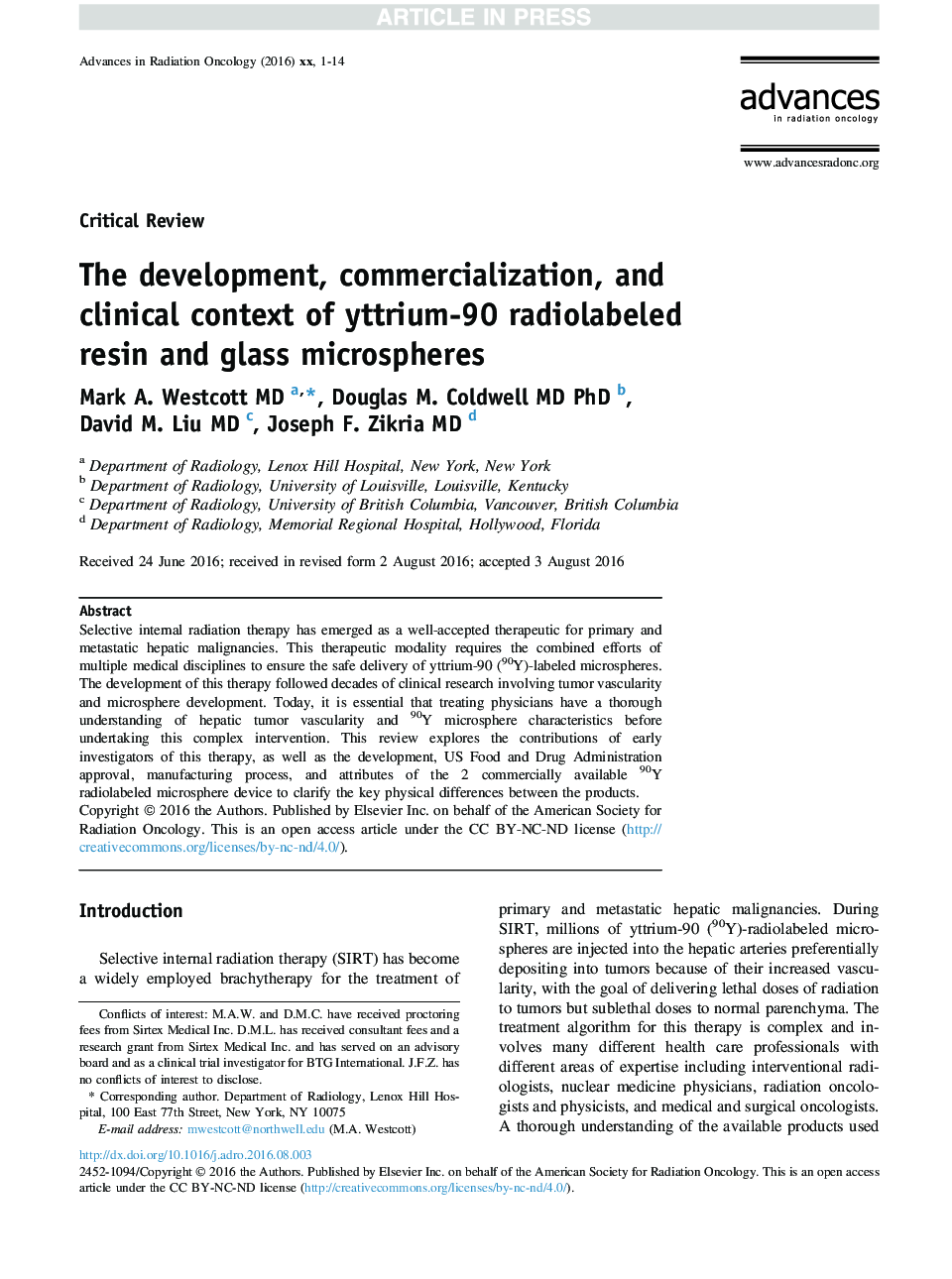 The development, commercialization, and clinical context of yttrium-90 radiolabeled resin and glass microspheres