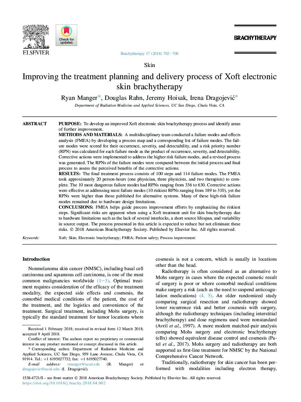 Improving the treatment planning and delivery process of Xoft electronic skin brachytherapy