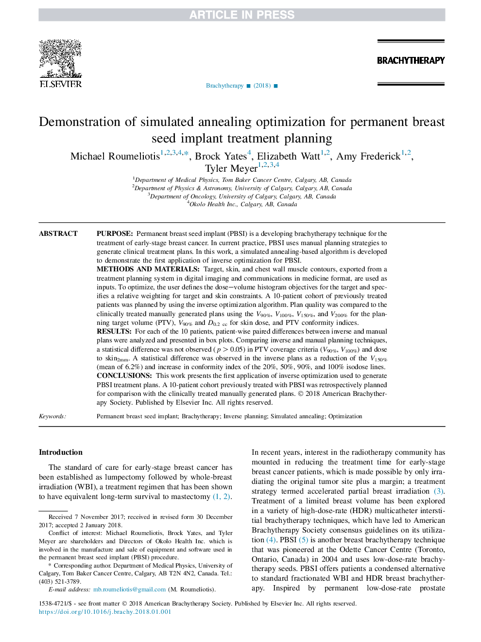 Demonstration of simulated annealing optimization for permanent breast seed implant treatment planning