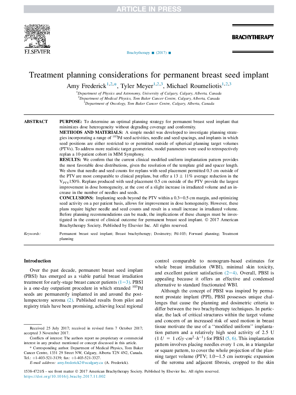 Treatment planning considerations for permanent breast seed implant