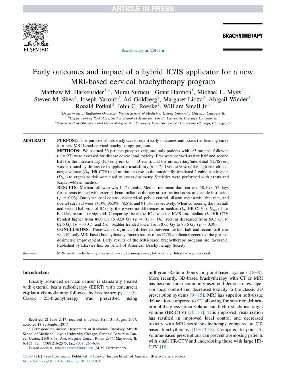 Early outcomes and impact of a hybrid IC/IS applicator for a new MRI-based cervical brachytherapy program