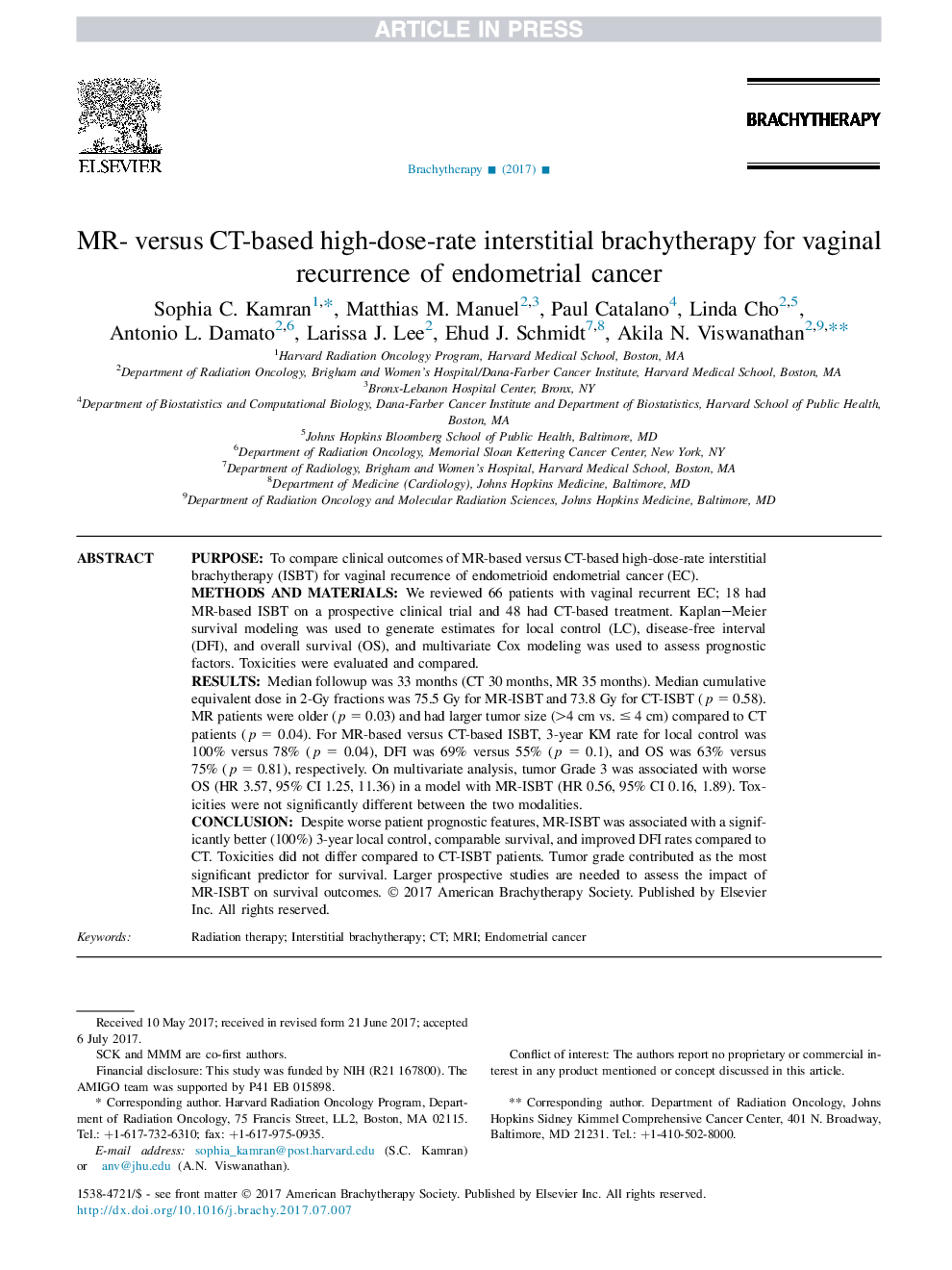 MR- versus CT-based high-dose-rate interstitial brachytherapy for vaginal recurrence of endometrial cancer