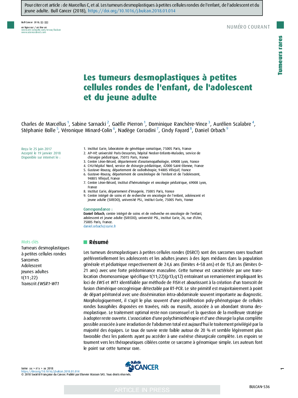 Les tumeurs desmoplastiques Ã  petites cellules rondes de l'enfant, de l'adolescent et du jeune adulte