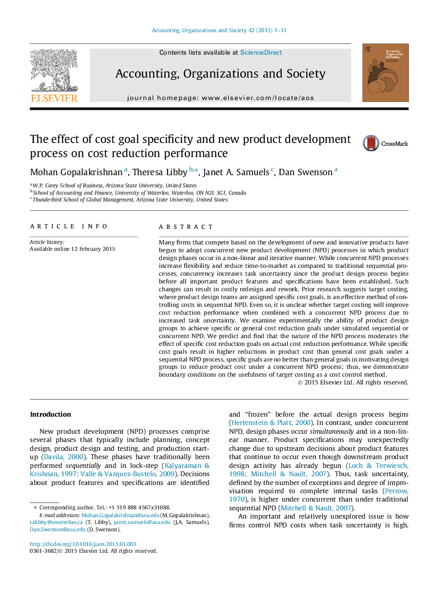 The effect of cost goal specificity and new product development process on cost reduction performance