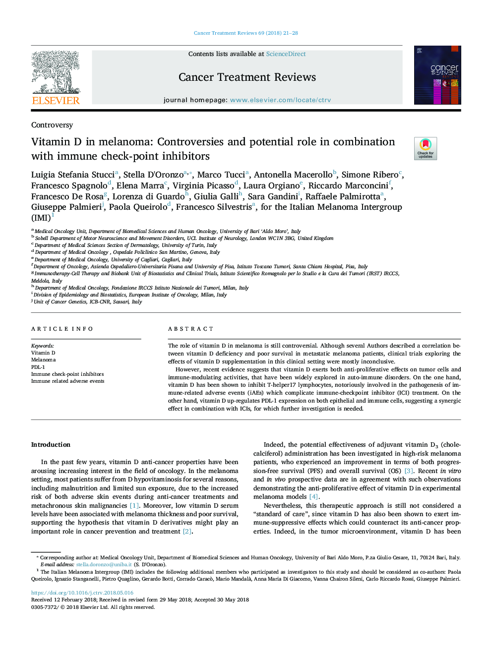 Vitamin D in melanoma: Controversies and potential role in combination with immune check-point inhibitors