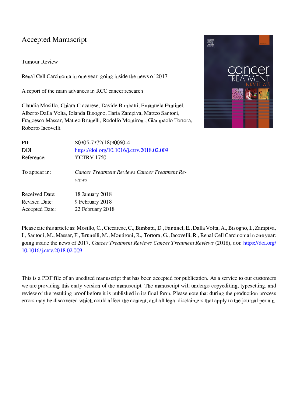 Renal cell carcinoma in one year: Going inside the news of 2017 - A report of the main advances in RCC cancer research