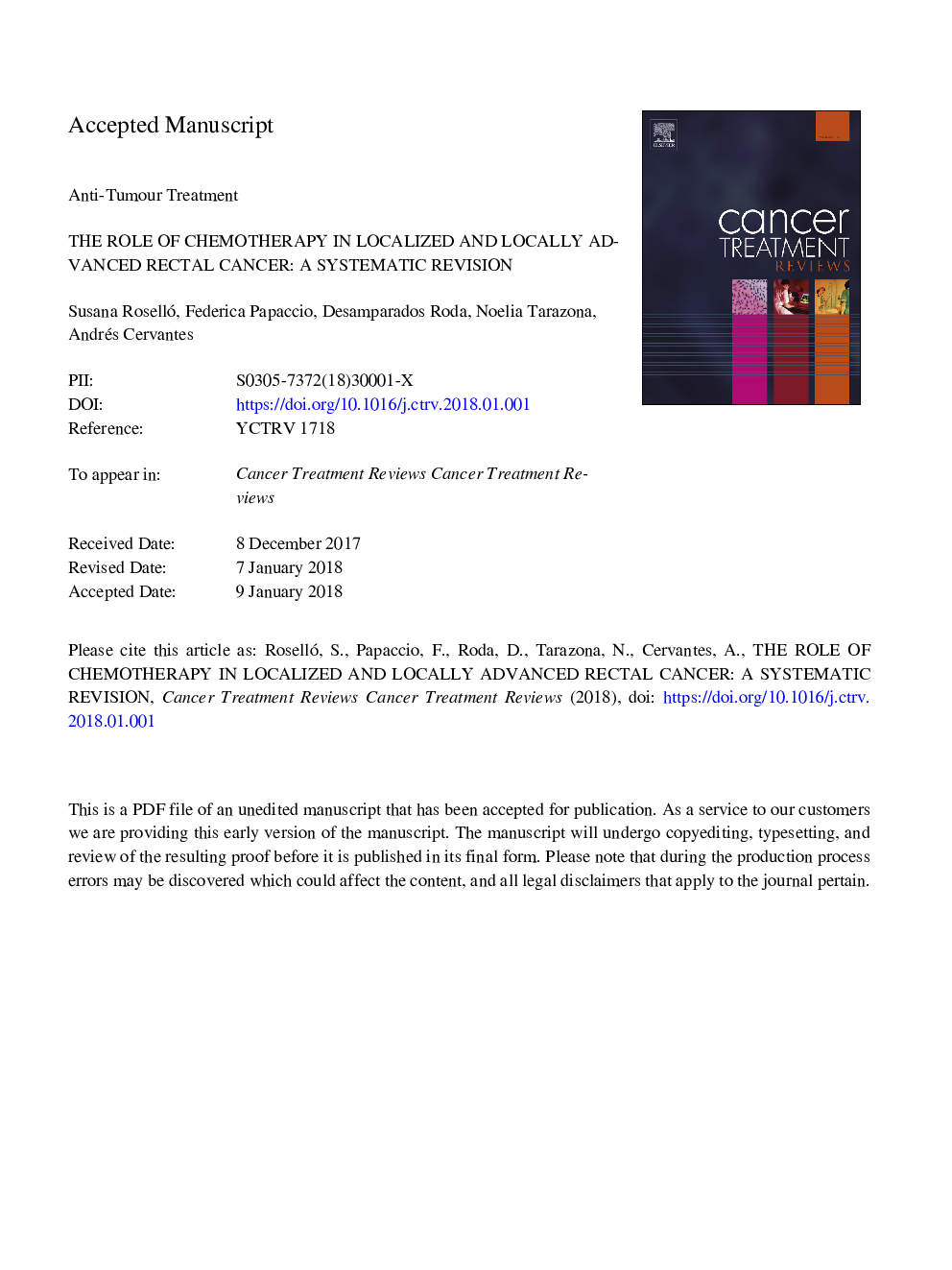 The role of chemotherapy in localized and locally advanced rectal cancer: A systematic revision