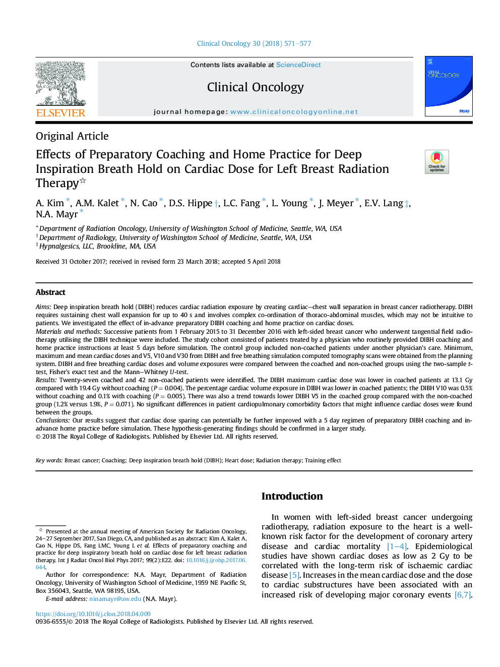 Effects of Preparatory Coaching and Home Practice for Deep Inspiration Breath Hold on Cardiac Dose for Left Breast Radiation Therapy