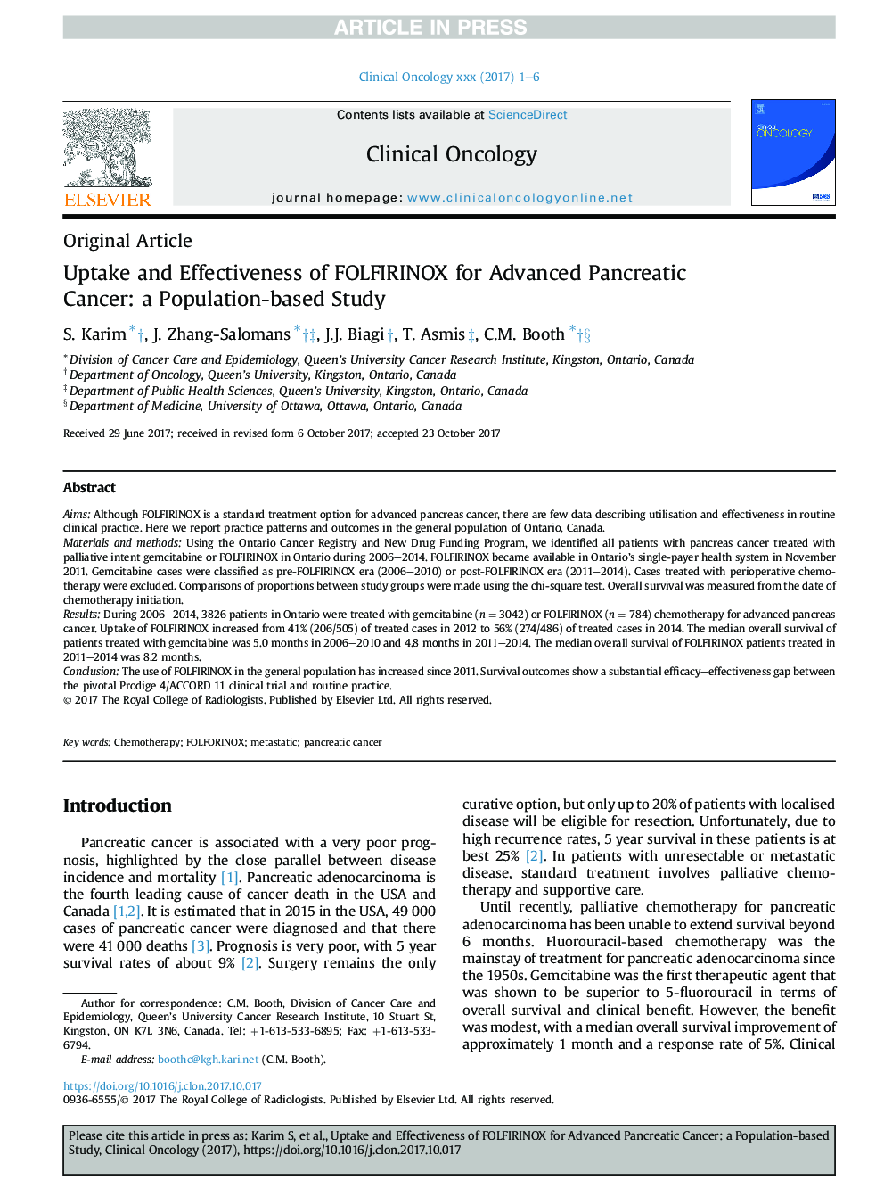 Uptake and Effectiveness of FOLFIRINOX for Advanced Pancreatic Cancer: a Population-based Study