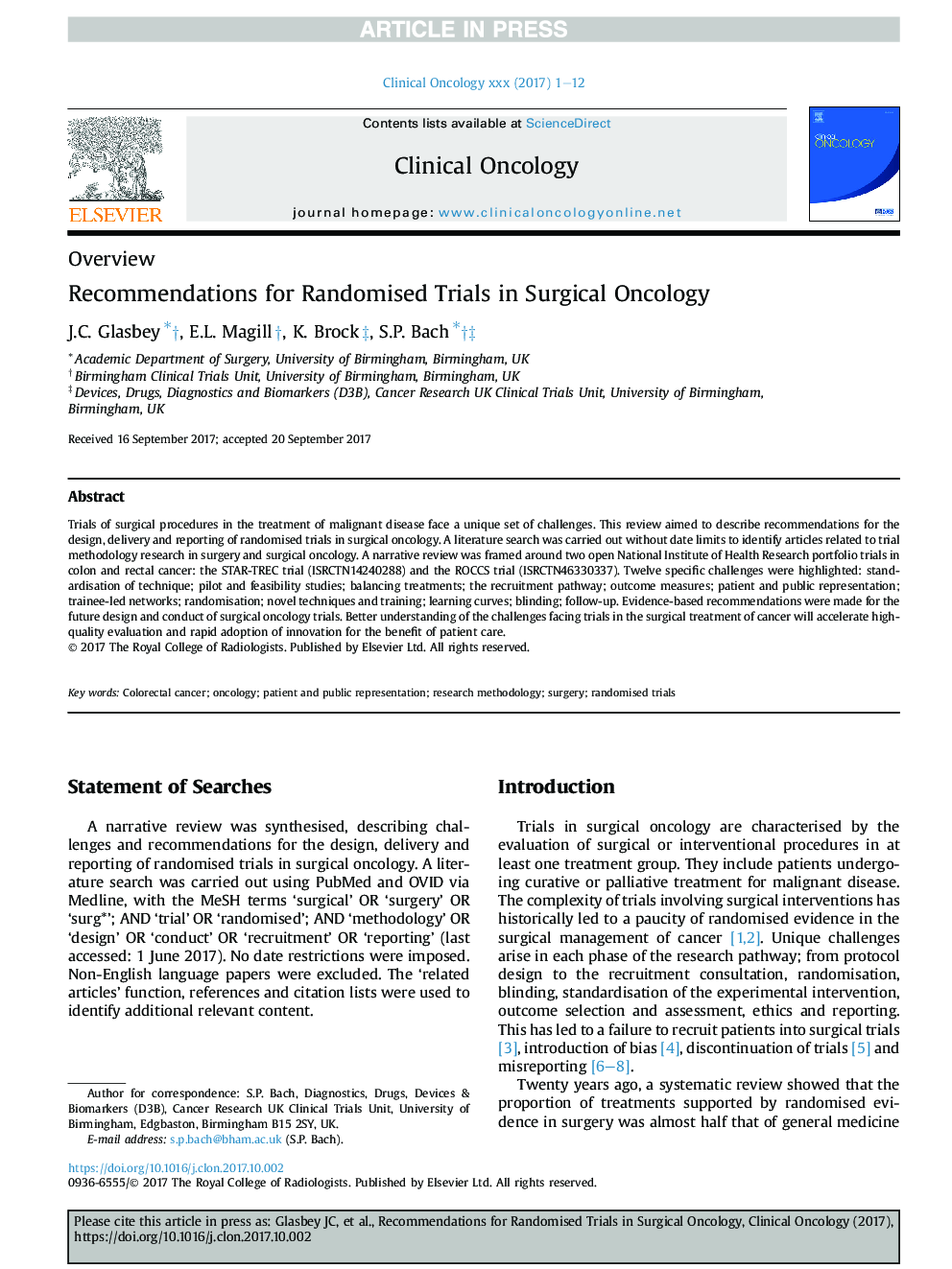 Recommendations for Randomised Trials in Surgical Oncology