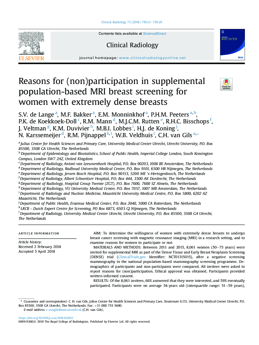 Reasons for (non)participation in supplemental population-based MRI breast screening for women with extremely dense breasts