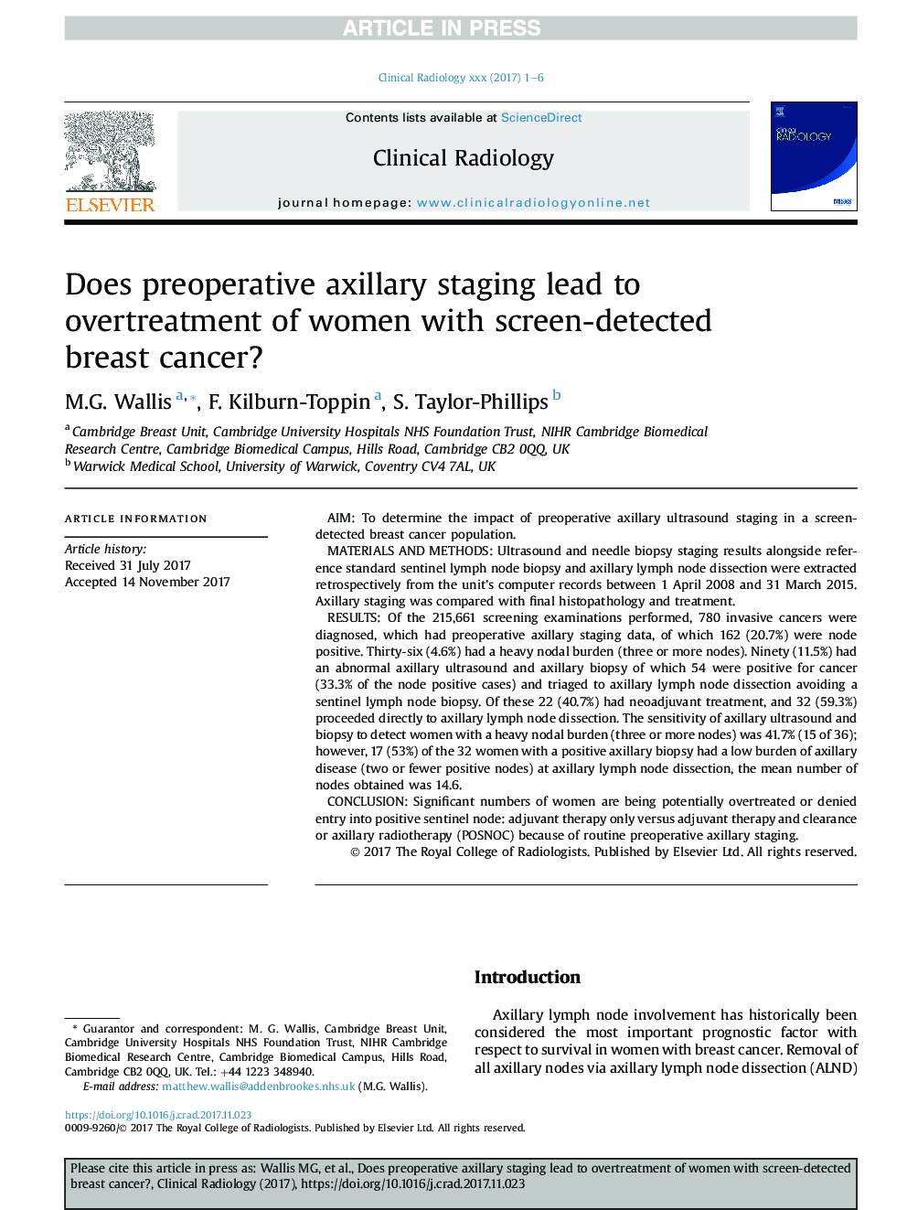 Does preoperative axillary staging lead to overtreatment of women with screen-detected breast cancer?