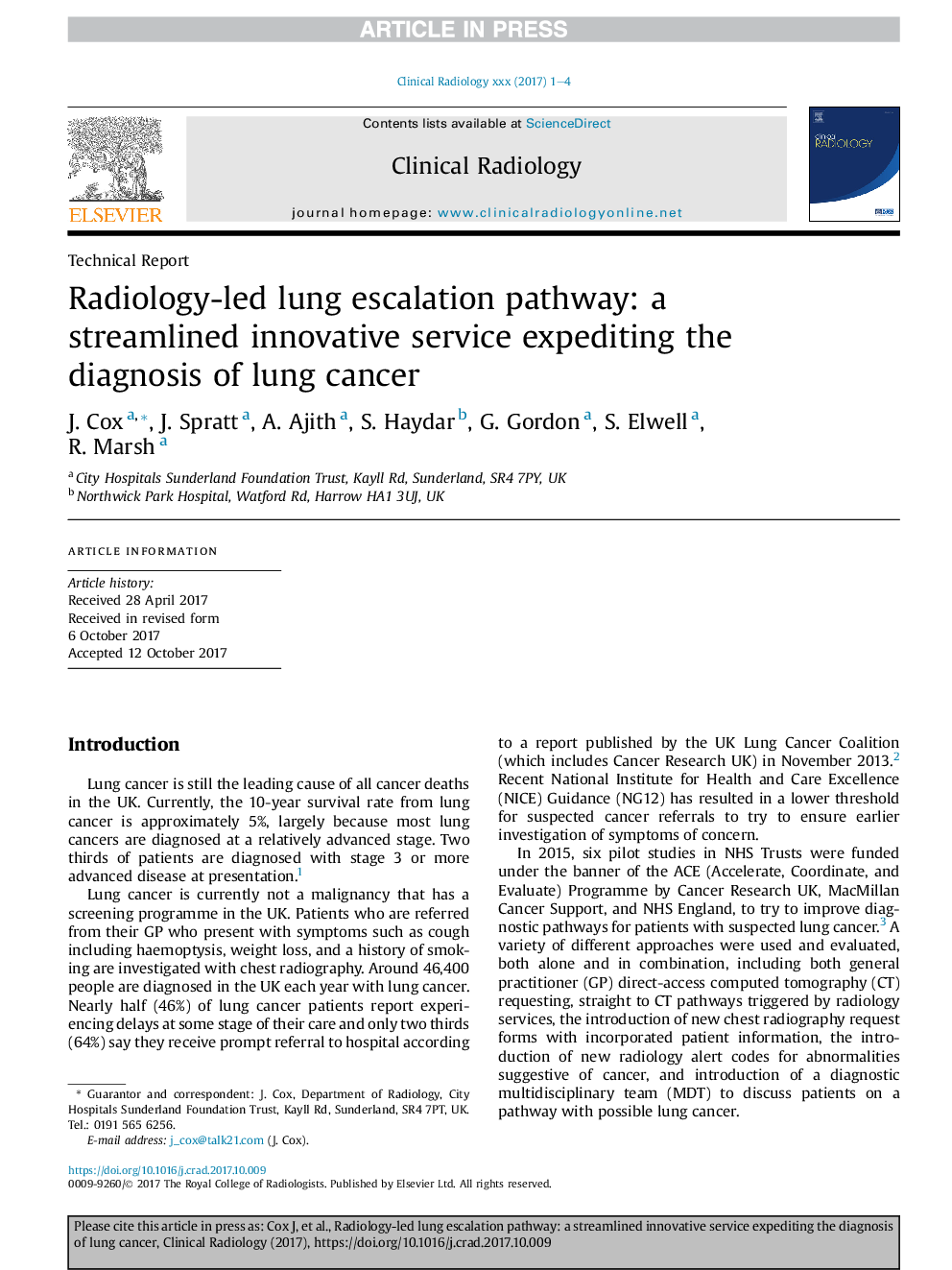 Radiology-led lung escalation pathway: a streamlined innovative service expediting the diagnosis of lung cancer