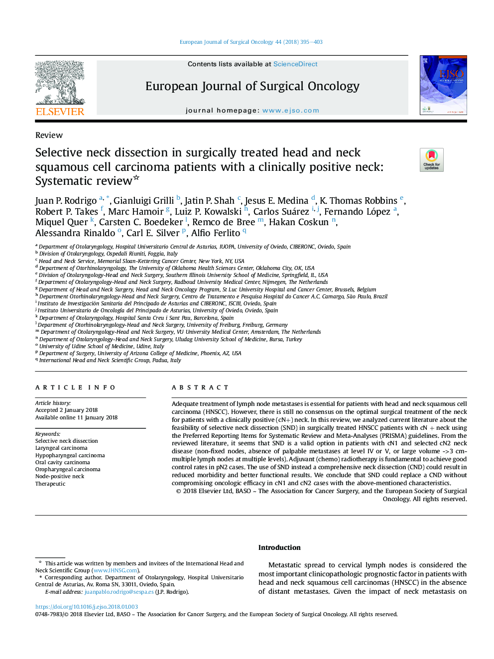 Selective neck dissection in surgically treated head and neck squamous cell carcinoma patients with a clinically positive neck: Systematic review