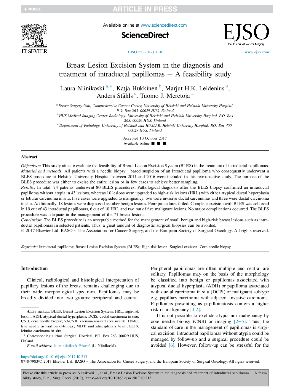 سیستم تشخیص زودهنگام پستان در تشخیص و درمان پاپیلوم های داخل جمعی - امکان سنجی 