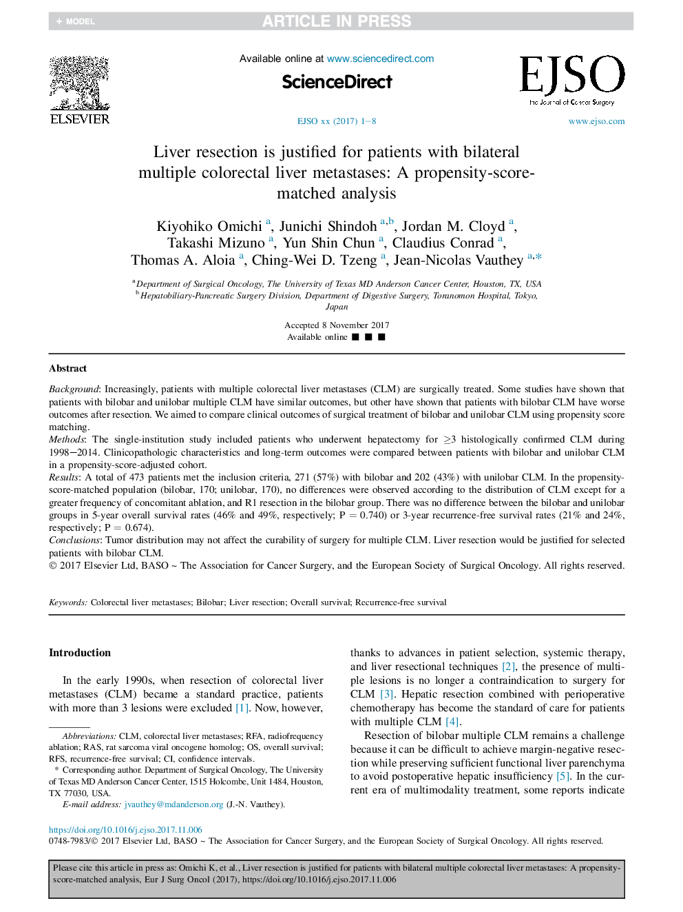 رزکسیون کبد برای بیماران مبتلا به متاستاز کبدی چندطرفه دوجانبه توجیه می شود: تجزیه و تحلیل تساهل و نمره 