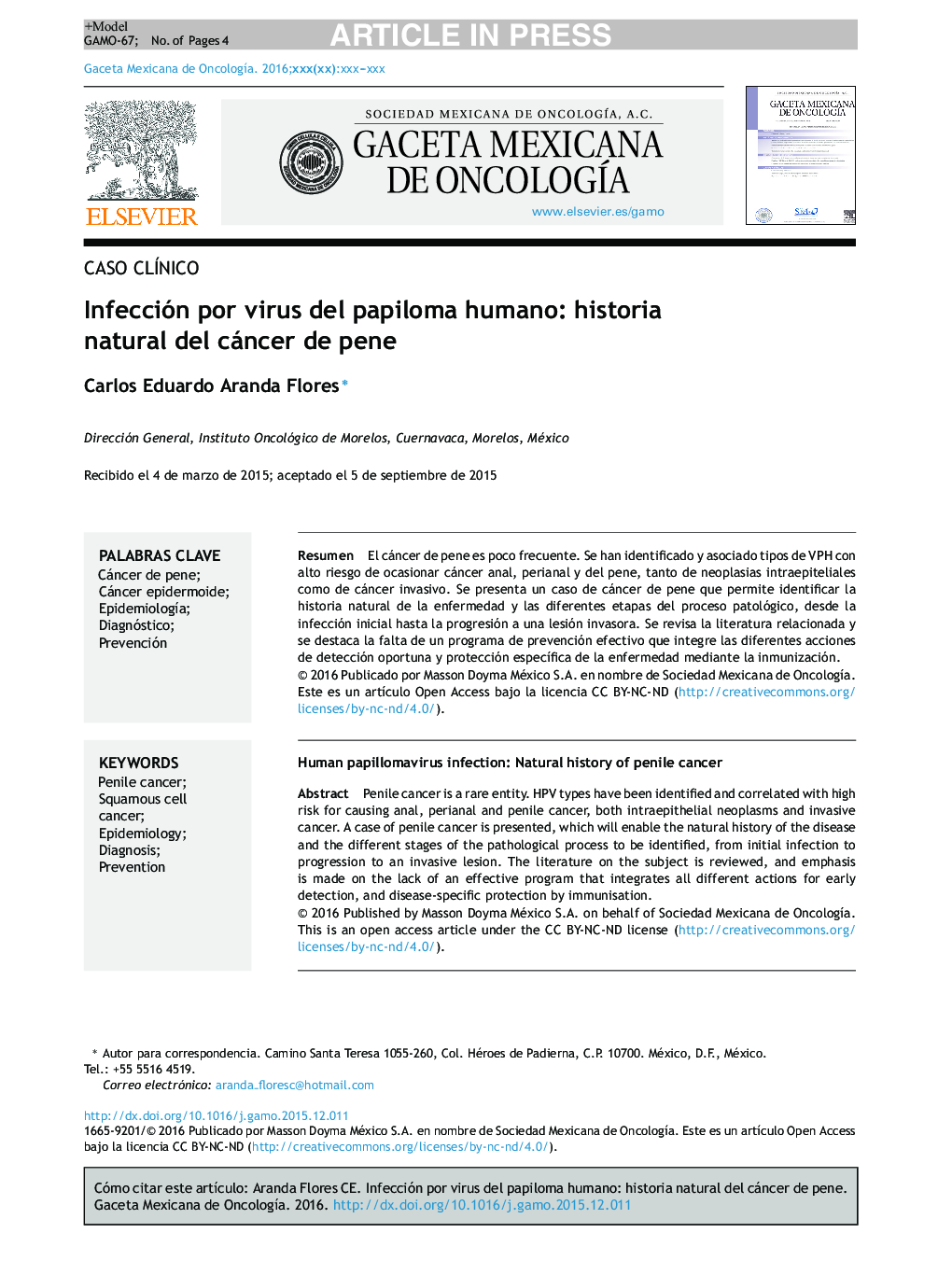 Infección por virus del papiloma humano: historia natural del cáncer de pene