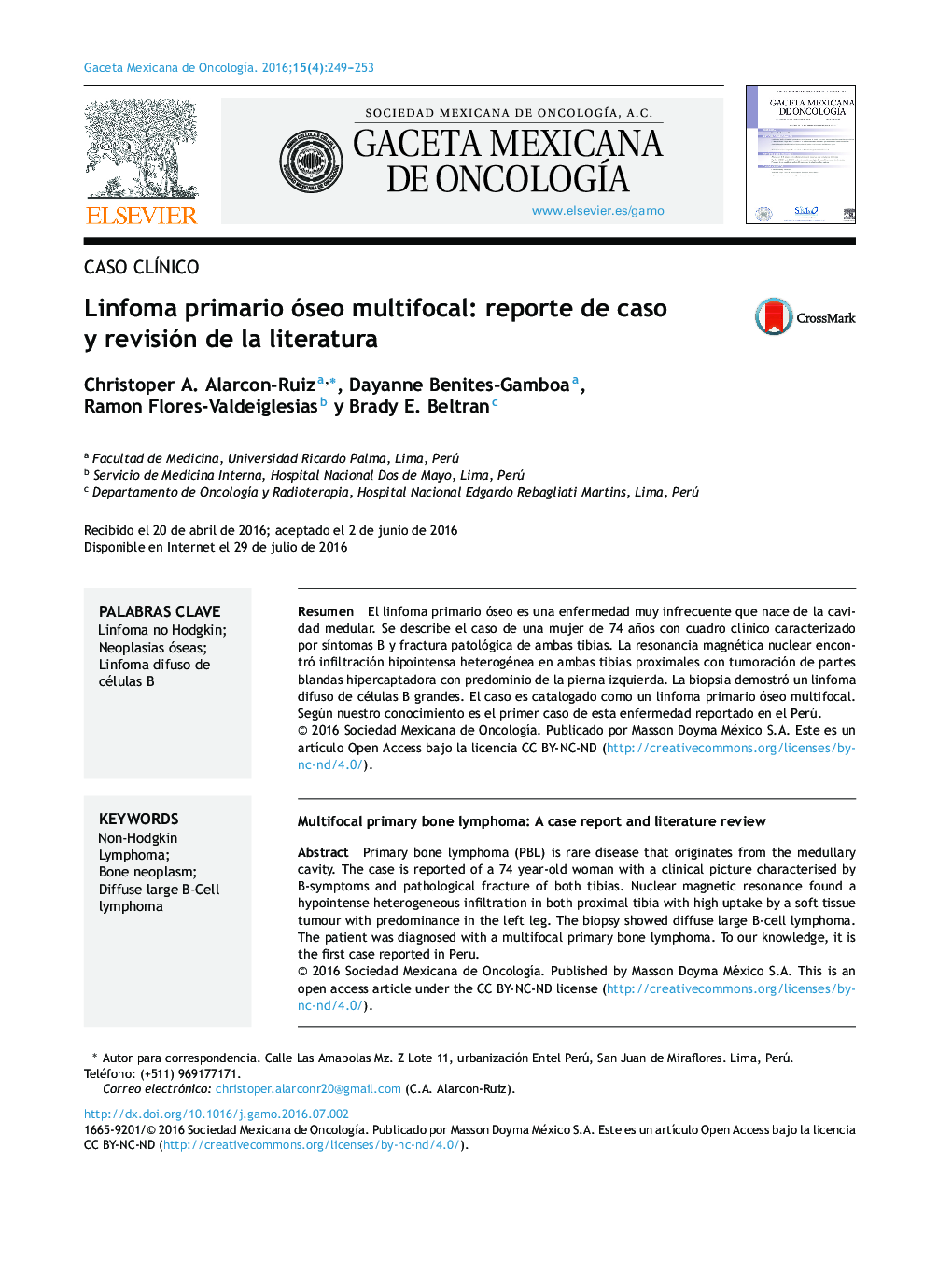 Linfoma primario óseo multifocal: reporte de caso y revisión de la literatura