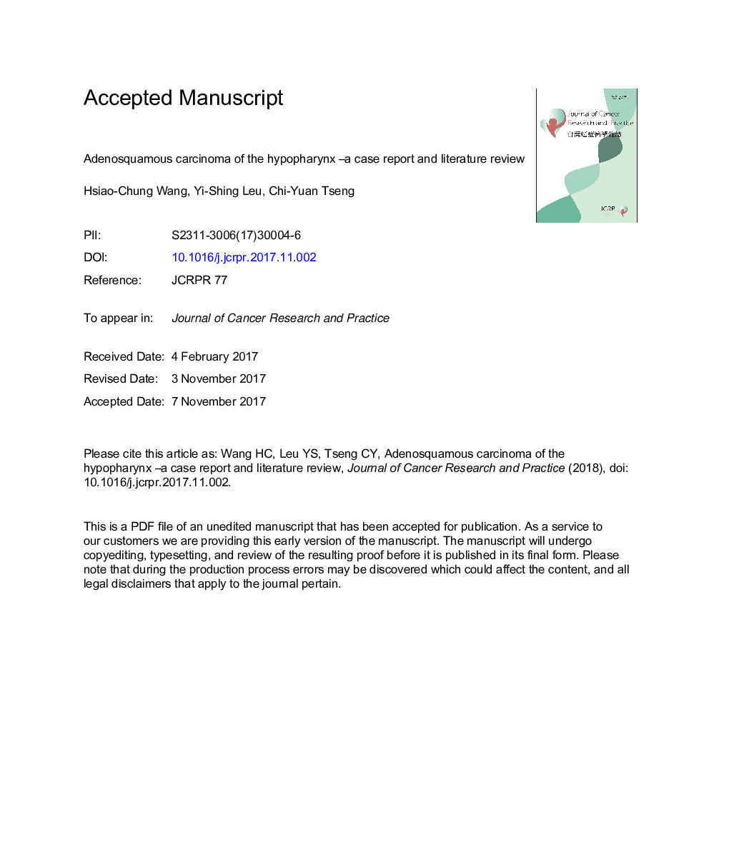 Adenosquamous carcinoma of the hypopharynx