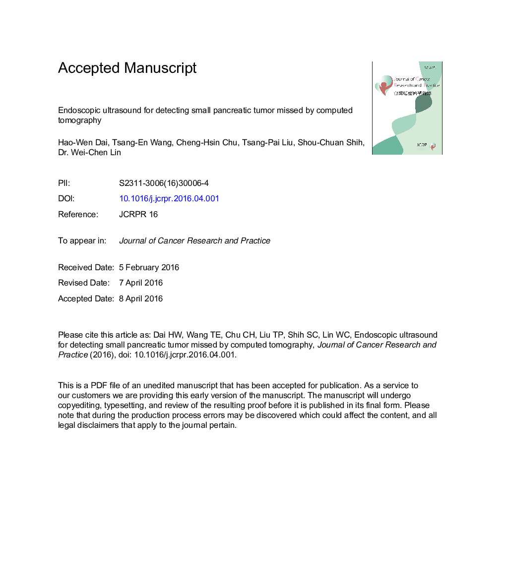 Endoscopic ultrasound for detecting small pancreatic tumor missed by computed tomography