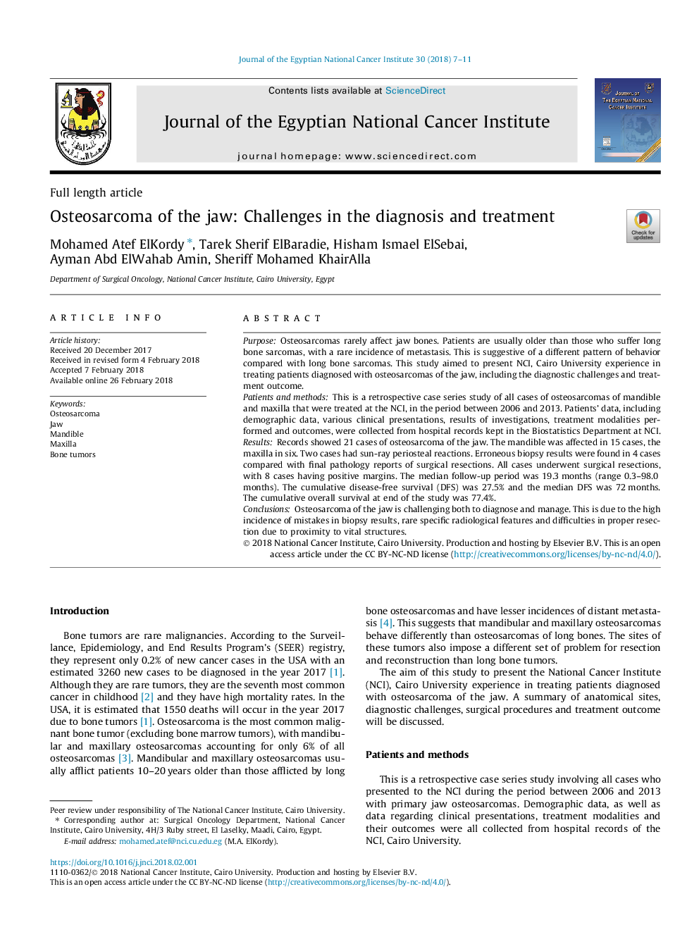 Osteosarcoma of the jaw: Challenges in the diagnosis and treatment