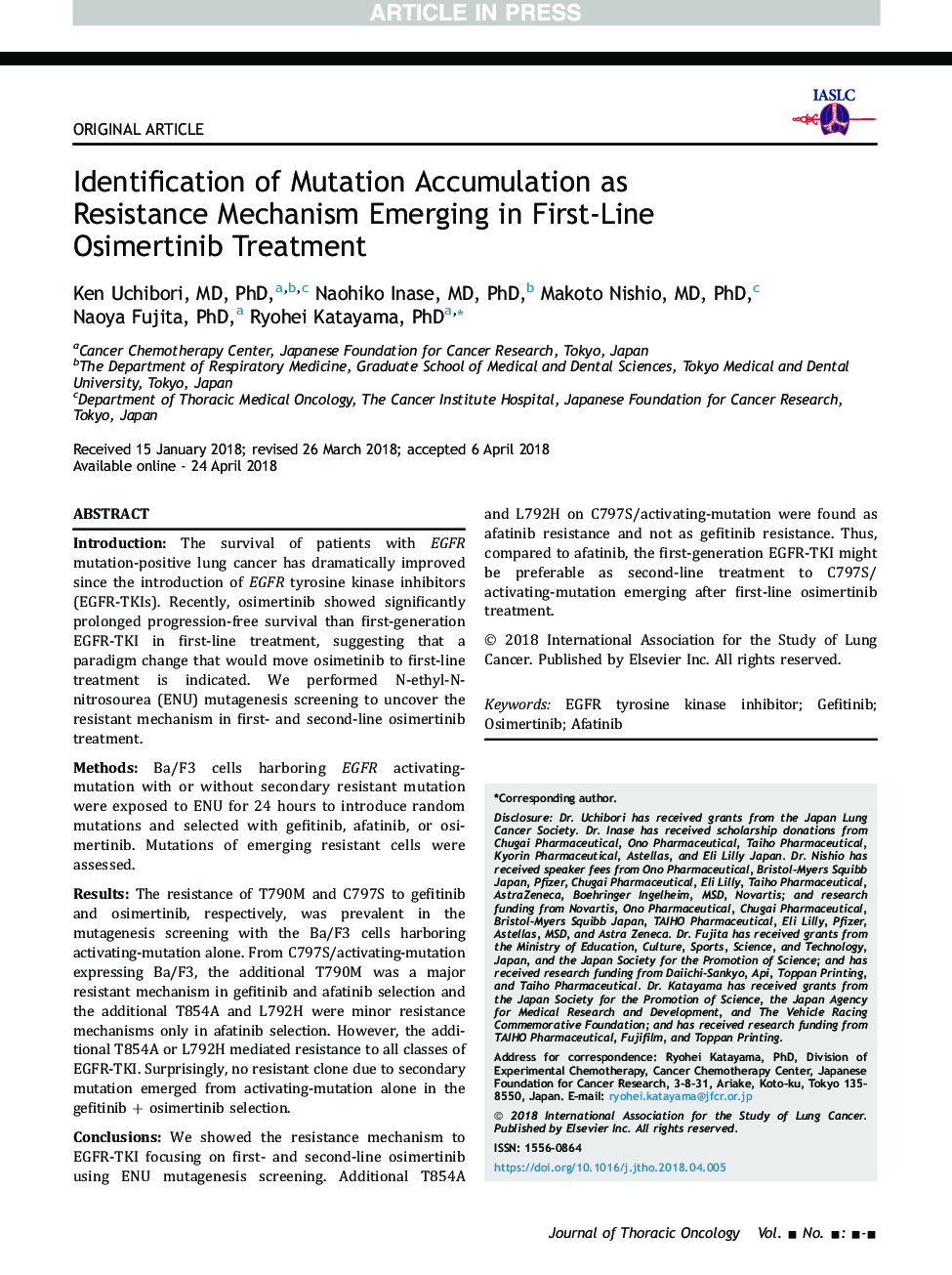 Identification of Mutation Accumulation as Resistance Mechanism Emerging in First-Line Osimertinib Treatment