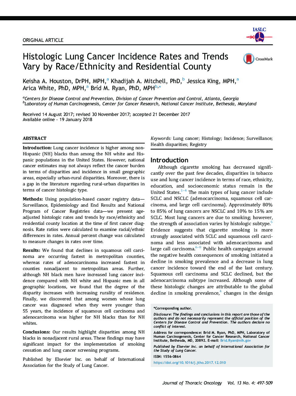 نرخ بروز سرطان های ریوی هیستوپاتولوژیک و روند آن ها به صورت نژاد / قومیت و شهر مسکونی متفاوت است 