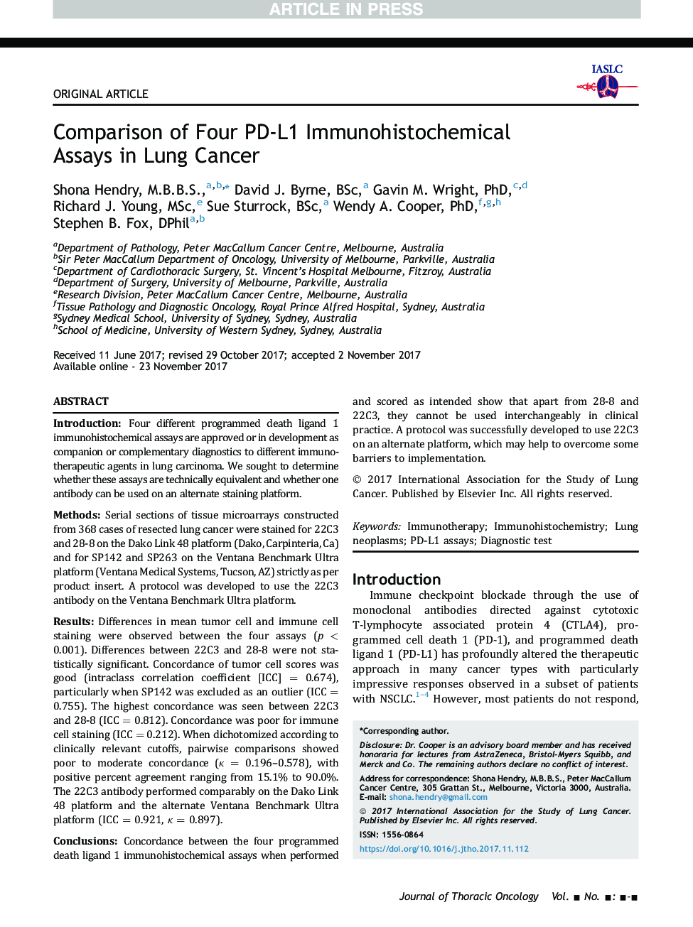 Comparison of Four PD-L1 Immunohistochemical Assays in Lung Cancer