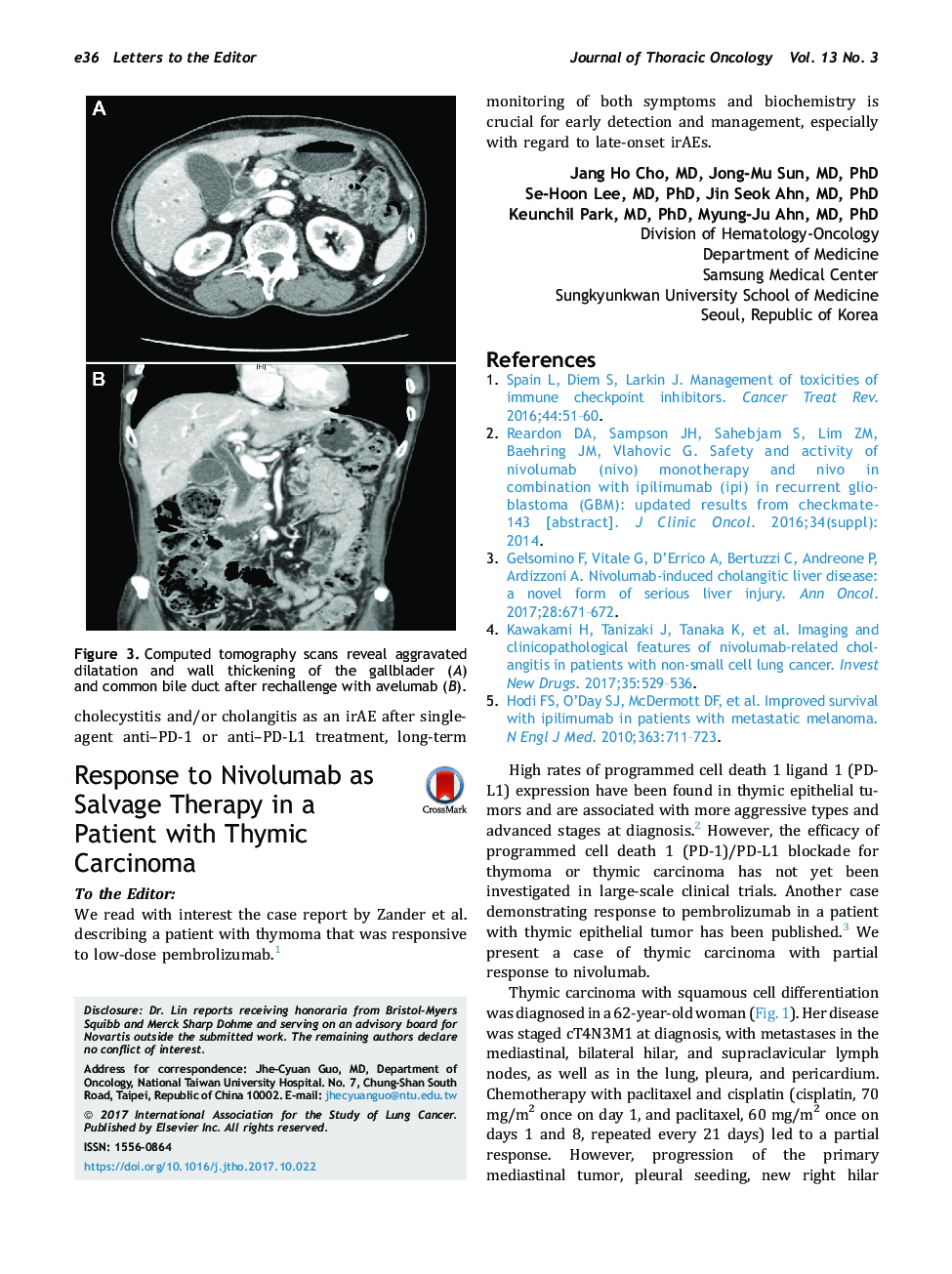 Response to Nivolumab as Salvage Therapy in a Patient with Thymic Carcinoma